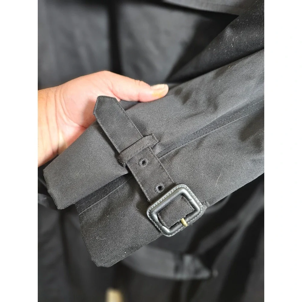 Chaps Mens Black Double Breasted Trench Coat Removable Liner 46L RN 117688